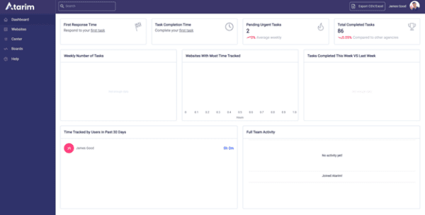 Screenshot showing Atarim's dashboard