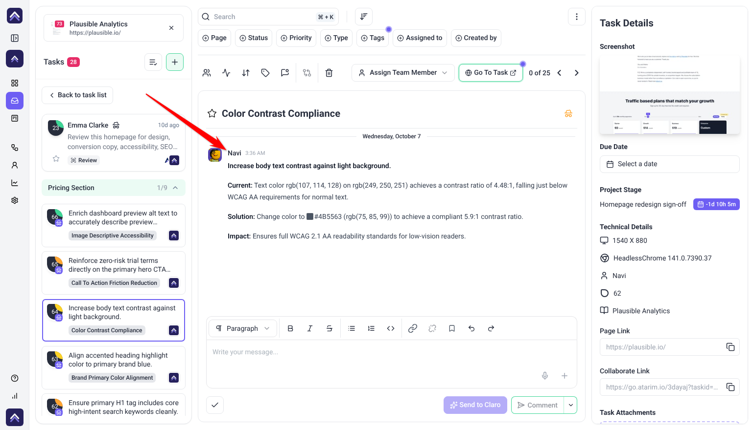 AI review finding from Navi with Current, Solution and Impact, ready to act on