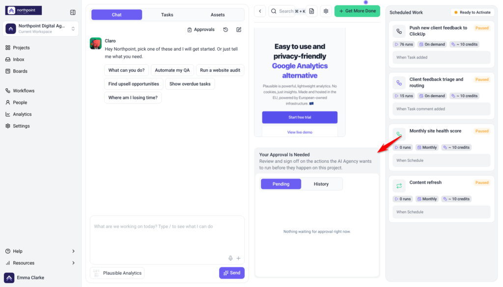 Your Approval Is Needed card on the Project Dashboard with its Pending and History tabs