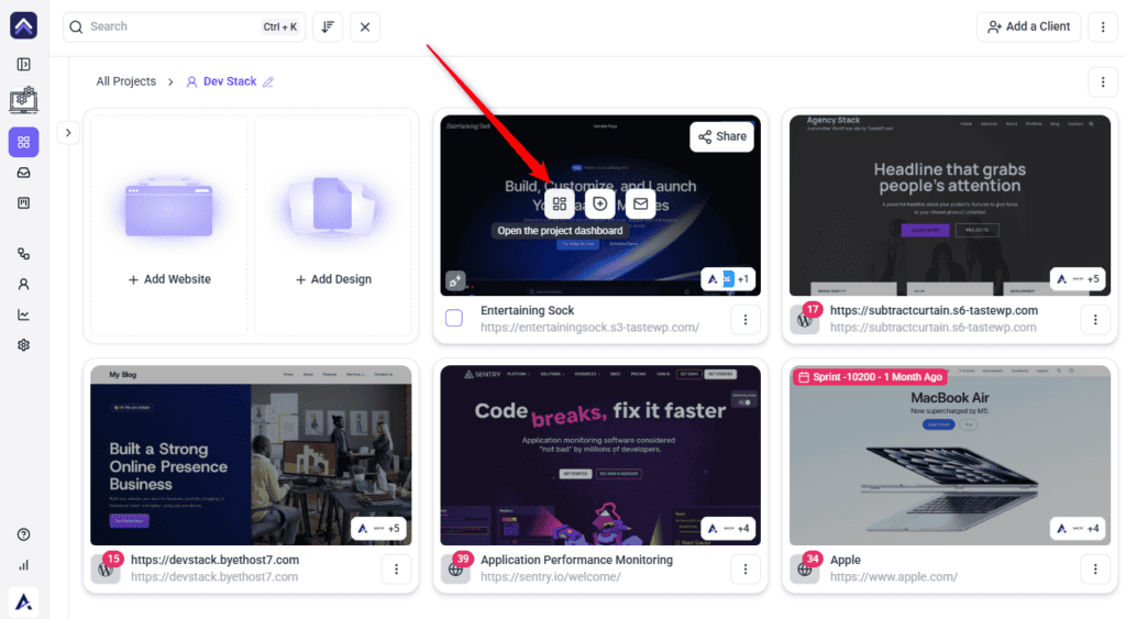The Project brief control in the project dashboard header, part of the V5 beta