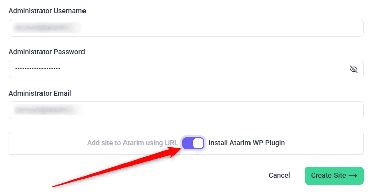 The switch turned to Install Atarim WP Plugin