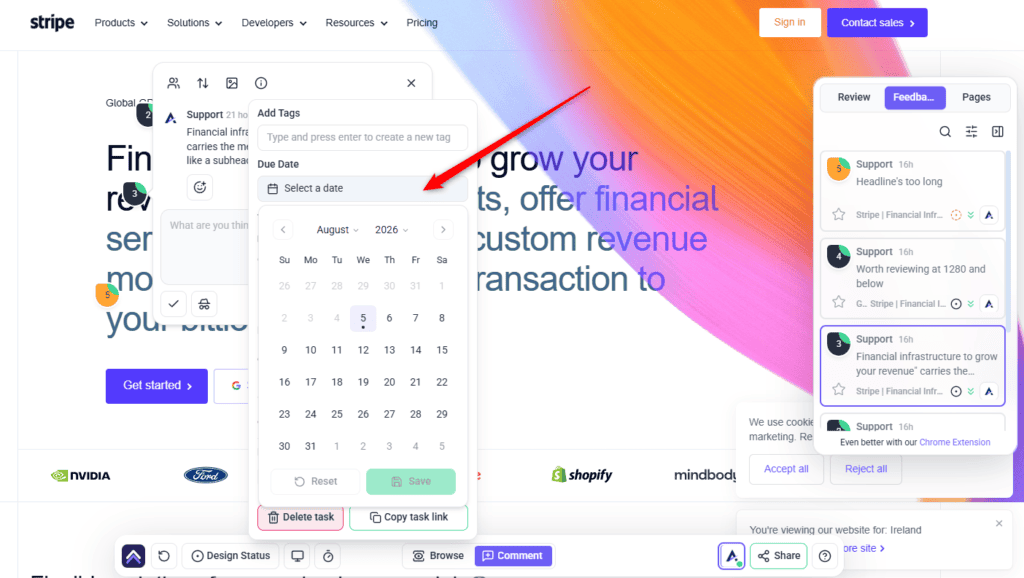 Due Date calendar open on a task in the collaboration view, below Add Tags