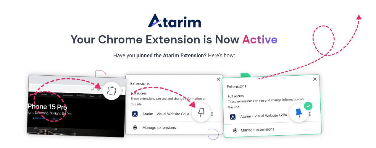 Confirmation that the Atarim Chrome extension is connected and ready to use