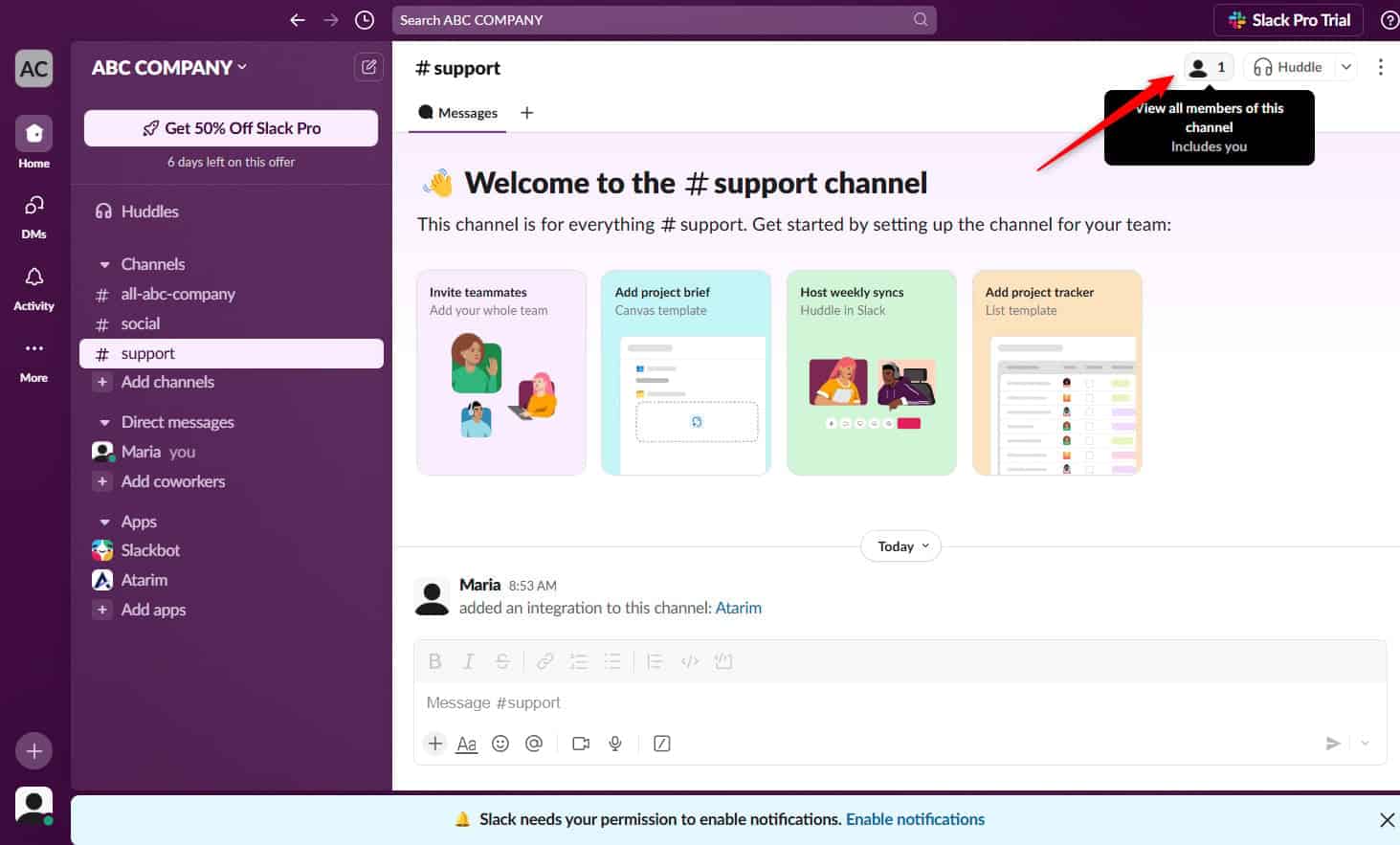 The user icon in the top right of a Slack channel