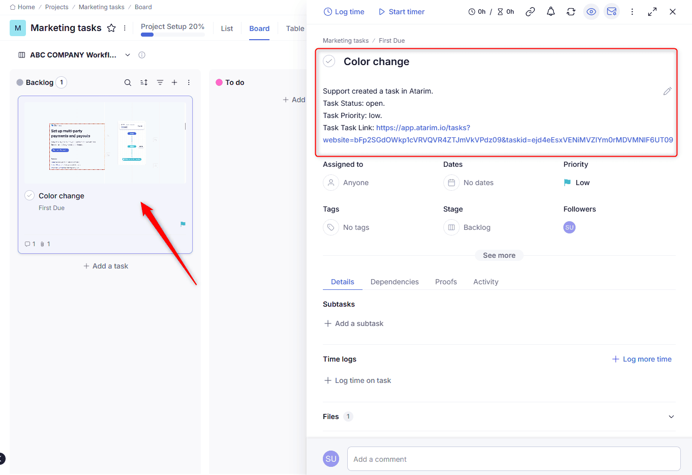 Task appearing in Teamwork after syncing