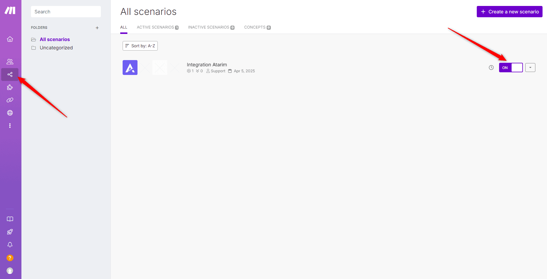 Activating a scenario in Make so it runs automatically
