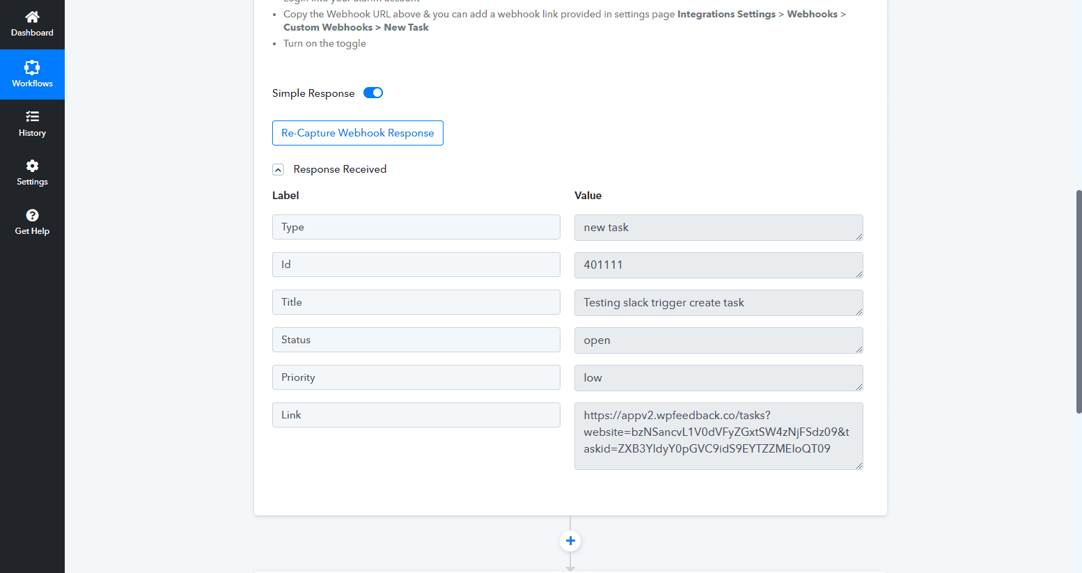 Task data arriving in Pabbly after a test request