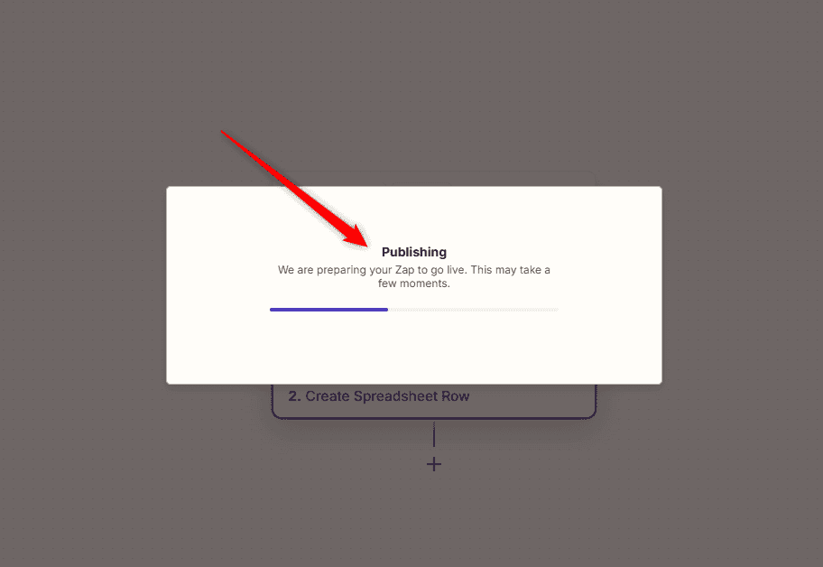 Zapier showing publishing in progress