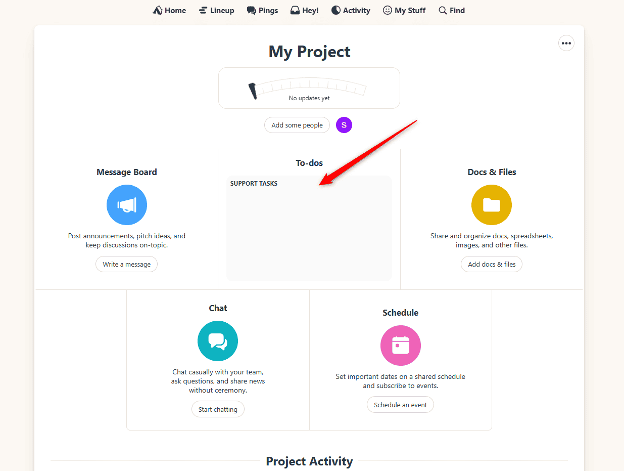 Synced task shown inside Basecamp