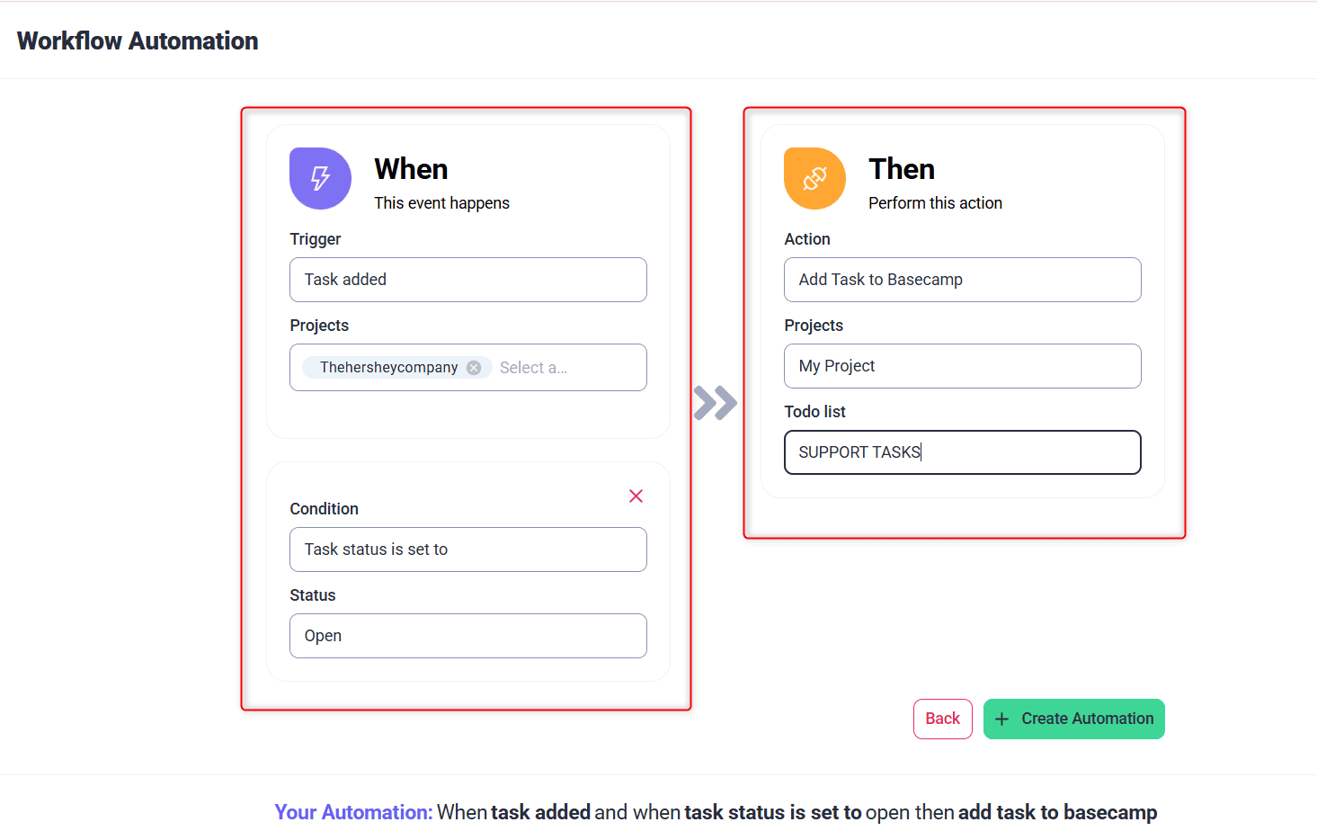Custom workflow built in Atarim to push tasks